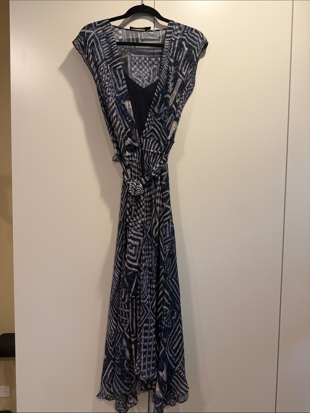 Polo by Ralph Lauren Navy and White Geometric Wrap Maxi Dress